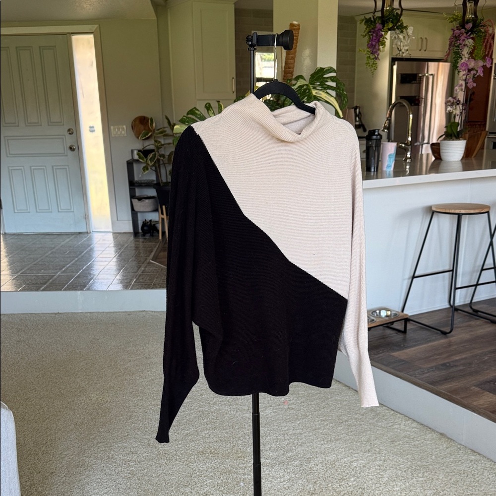Philosophy Diagonal Colorblock Cowl Neck Sweater in Black & Cream